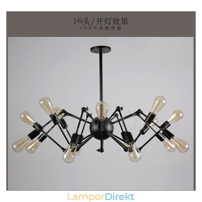 Svart Retro Vintage Metal 8 Light Single Tier Chandelier Light