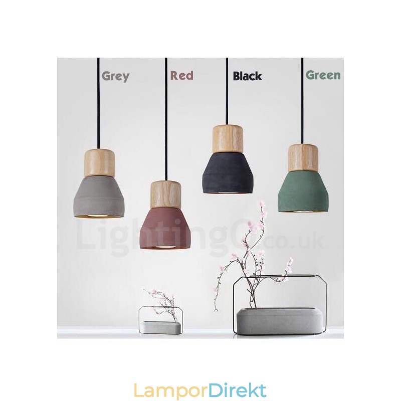 Single Light Modern Contemporary Multi Colors Wood Concrte Pendellampa