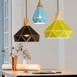 Wood 1 Light Modern Contemporary Metal Pendellampa