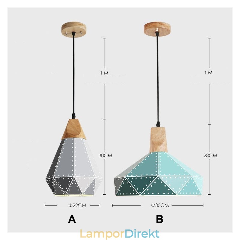 Wood 1 Light Modern Contemporary Metal Pendellampa