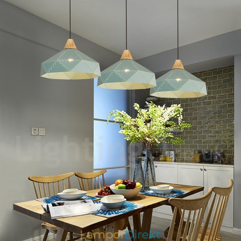 Wood 1 Light Modern Contemporary Metal Pendellampa