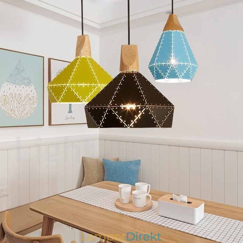 Wood 1 Light Modern Contemporary Metal Pendellampa