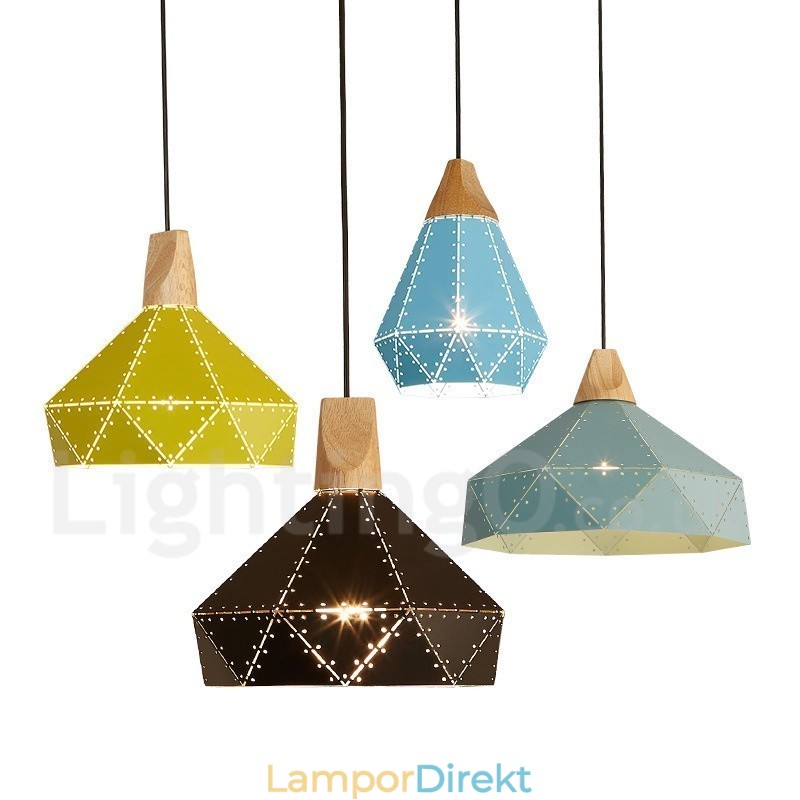 Wood 1 Light Modern Contemporary Metal Pendellampa