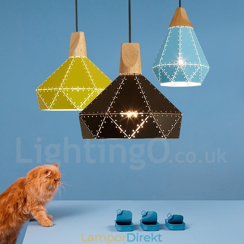 Wood 1 Light Modern Contemporary Metal Pendellampa
