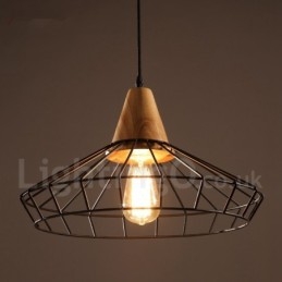 Vintage Metall Trä Taklampa