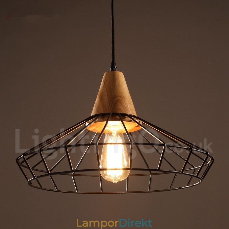 Vintage Metall Trä Taklampa
