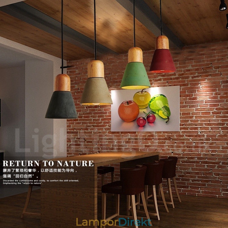 Modern Contemporary Wood Multi Colors Concrte Pendellampa