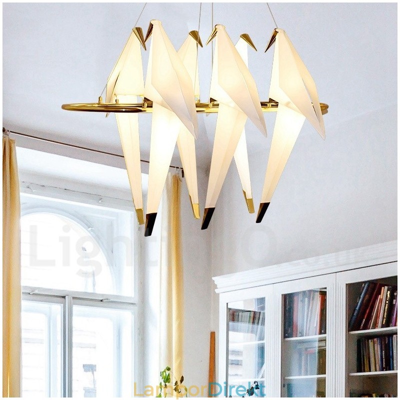Modern Contemporary Paper Crane 6 Light Pendel Light