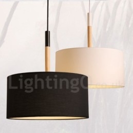 Modern Och Modern Trätrumma Taklampa Med Tygskärm