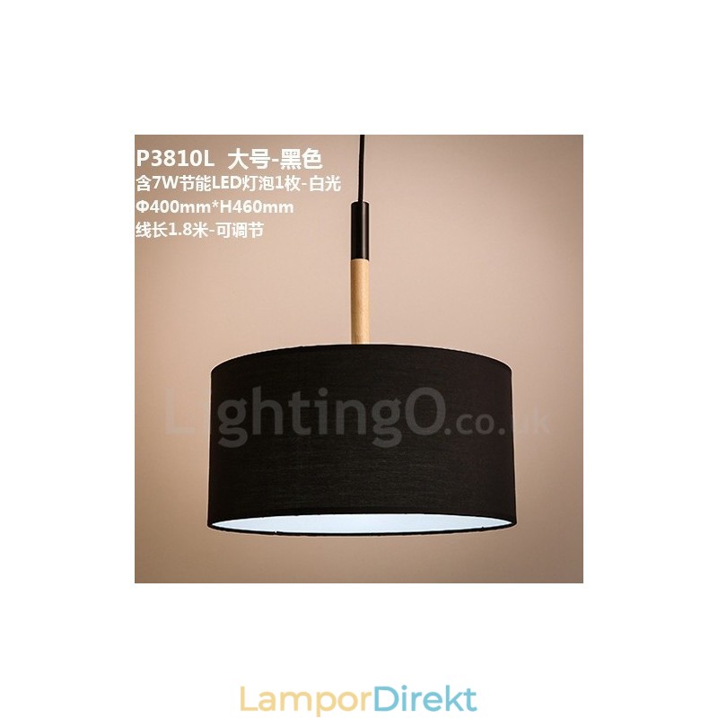 Modern Och Modern Trätrumma Taklampa Med Tygskärm