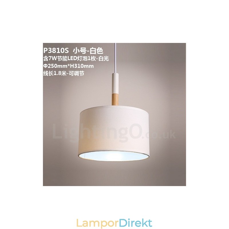 Modern Och Modern Trätrumma Taklampa Med Tygskärm