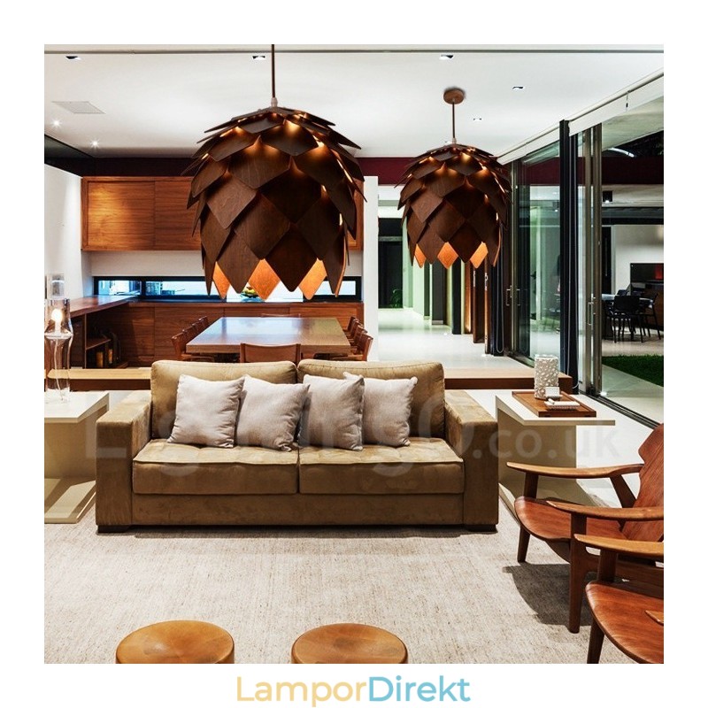 Rustik Lodge Wood Pinecone Pendellampa