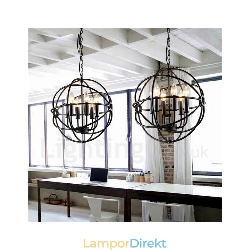 6 Light Metal Globe Vintage Pendellampa