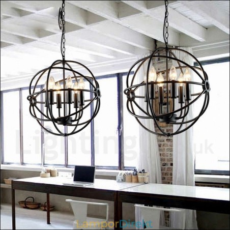 6 Light Metal Globe Vintage Pendellampa 6 Light Metal Globe Vintage Pendellampa