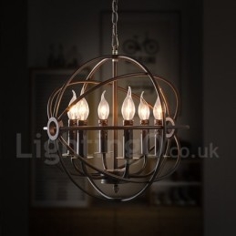 6 Light Metal Globe Vintage Pendellampa