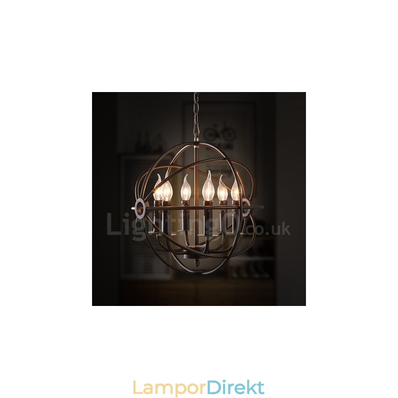 6 Light Metal Globe Vintage Pendellampa