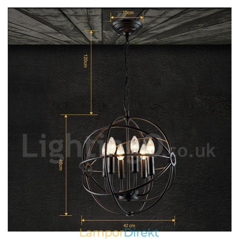 6 Light Metal Globe Vintage Pendellampa