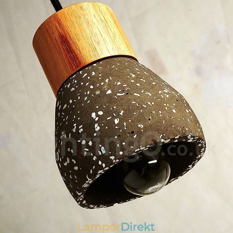 Modern Contemporary 1 Light Wood Concrte Pendellampa