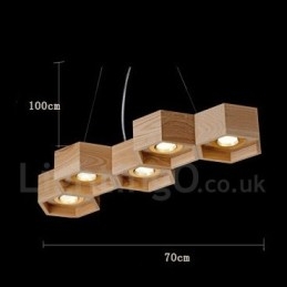 5 Ljus Trä Modern Contemporary Pendellampa