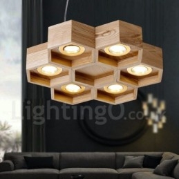 6 Ljus Trä Modern Contemporary Pendellampa