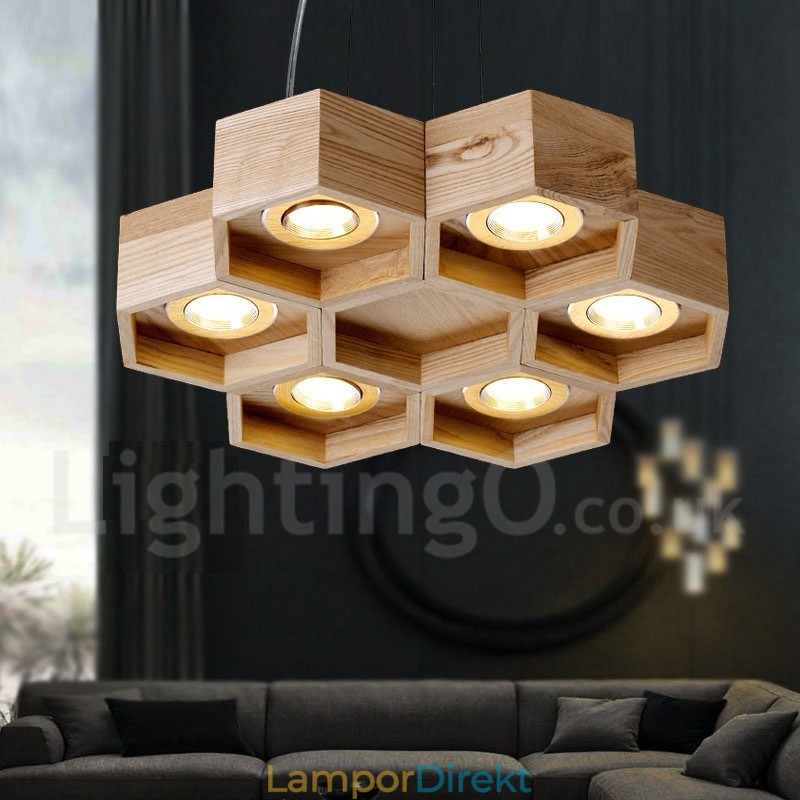 6 Ljus Trä Modern Contemporary Pendellampa