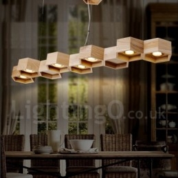 7 Ljus Trä Modern Contemporary Pendellampa