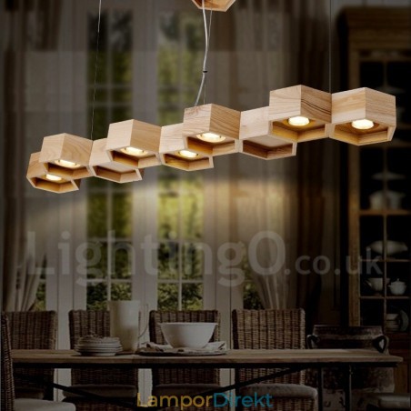 7 Ljus Trä Modern Contemporary Pendellampa 7 Ljus Trä Modern Contemporary Pendellampa