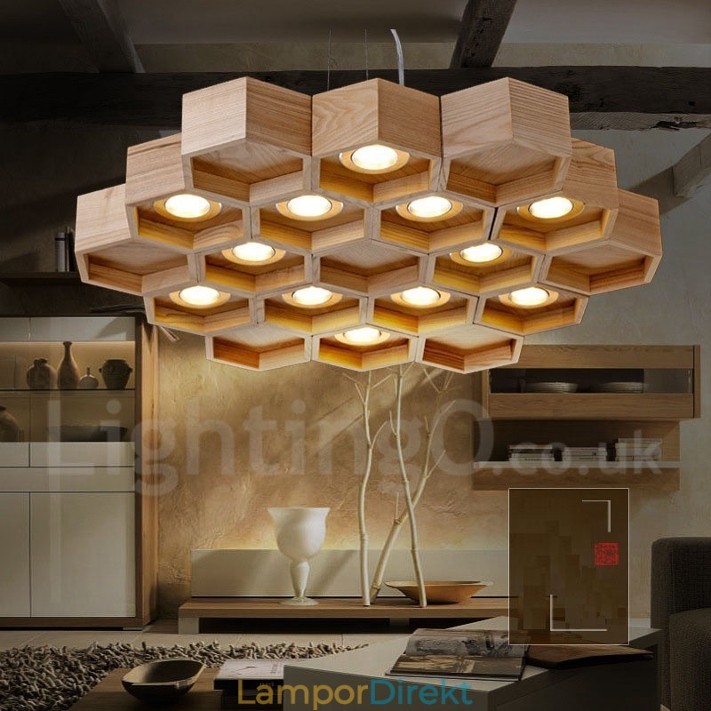12 Ljus Trä Modern Contemporary Pendellampa