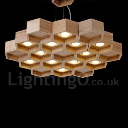 12 Ljus Trä Modern Contemporary Pendellampa