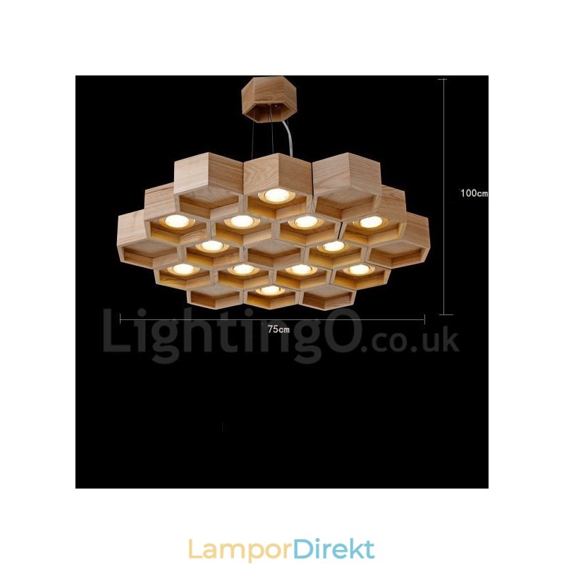 12 Ljus Trä Modern Contemporary Pendellampa
