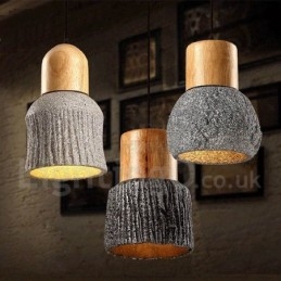 Retro Vintage Wood Concrte Pendellampa