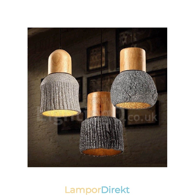 Retro Vintage Wood Concrte Pendellampa