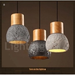 Retro Vintage Wood Concrte Pendellampa