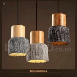 Retro Vintage Wood Concrte Pendellampa