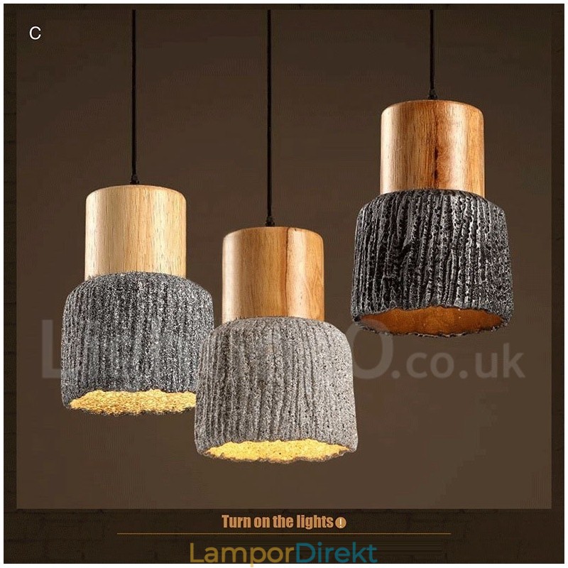 Retro Vintage Wood Concrte Pendellampa