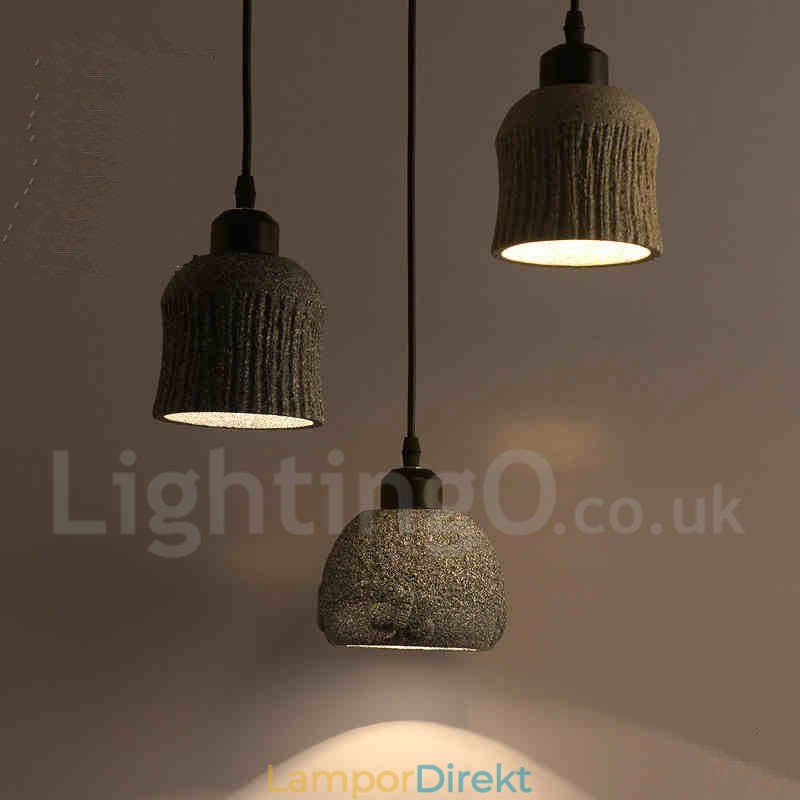 Retro Vintage Wood Concrte Pendellampa