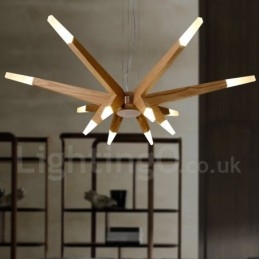 Modern Contemporary Wood 12 Light Pendellampa