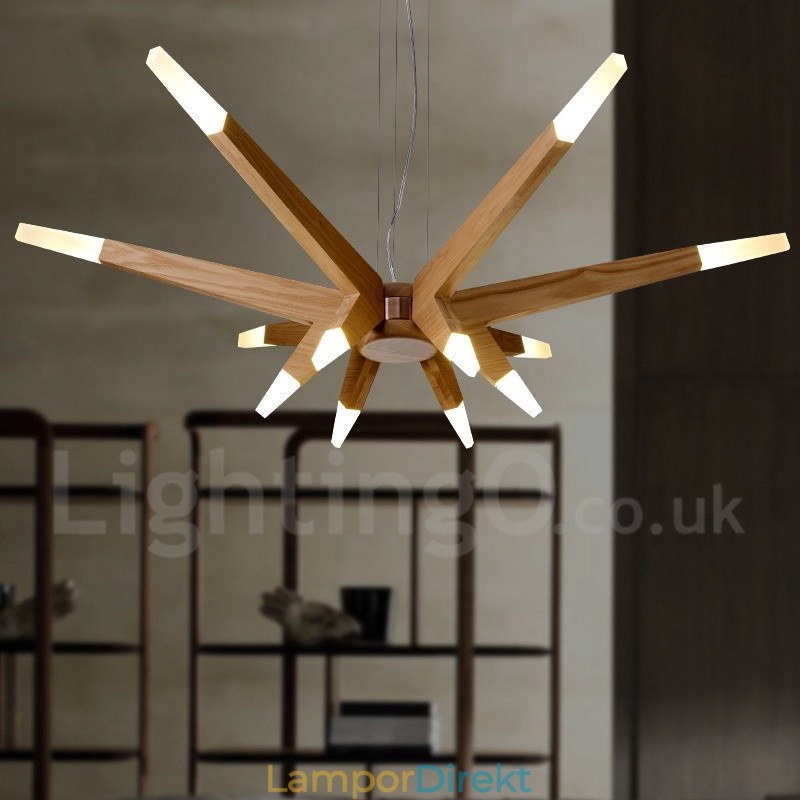 Modern Contemporary Wood 12 Light Pendellampa