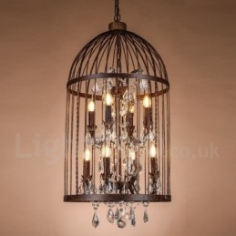 Retro Vintage Metal 8 Light Birdcage Pendellampa
