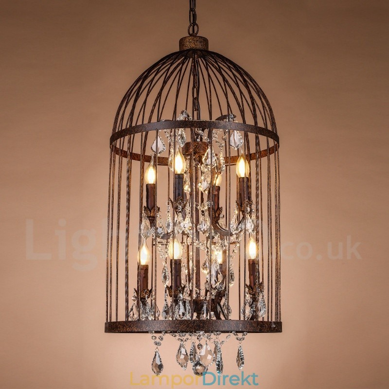 Retro Vintage Metal 8 Light Birdcage Pendellampa
