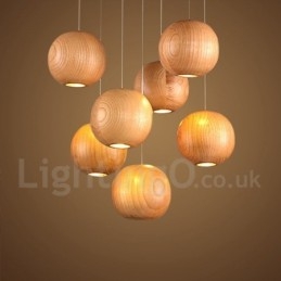 Rustik Lodge Wooden Globe Pendellampa