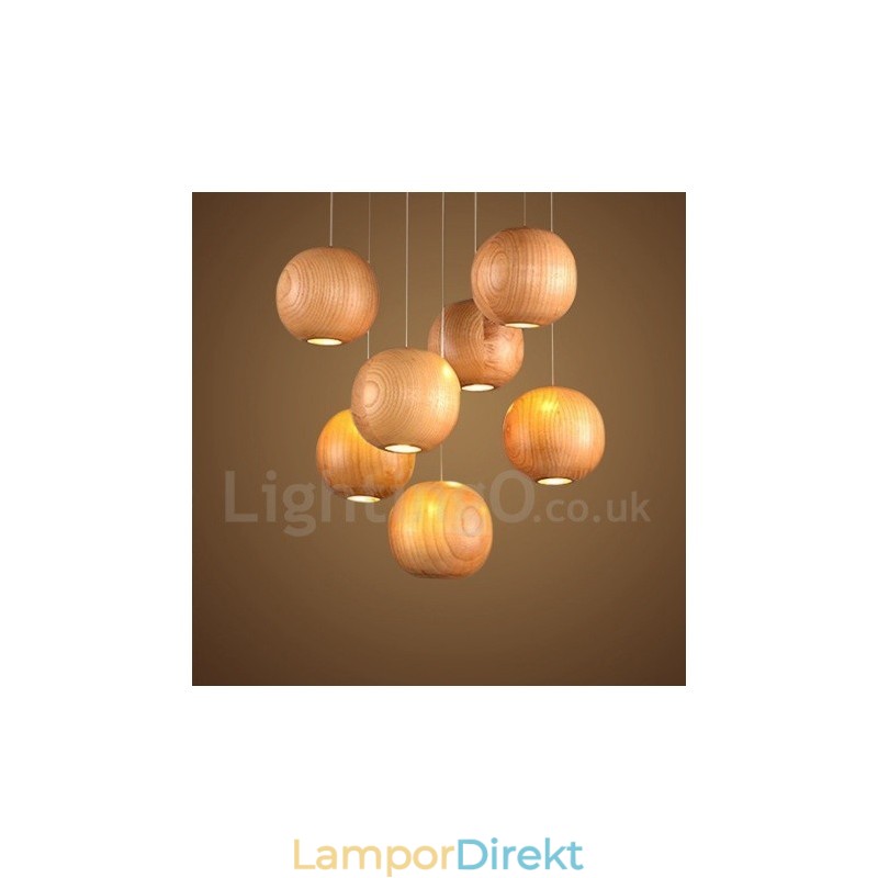 Rustik Lodge Wooden Globe Pendellampa