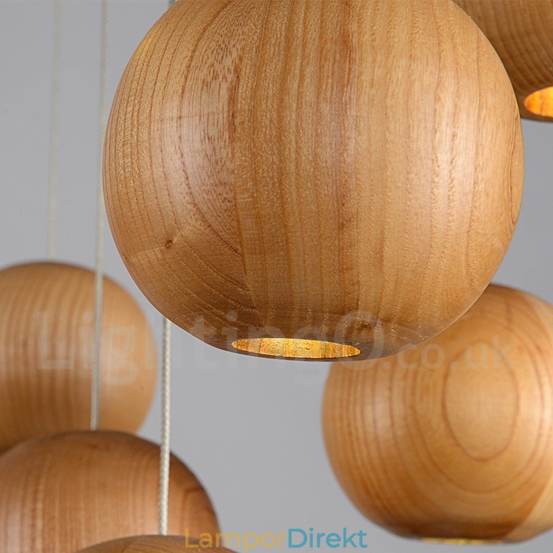 Rustik Lodge Wooden Globe Pendellampa