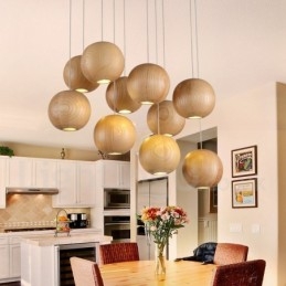 Rustik Lodge Wooden Globe Pendellampa