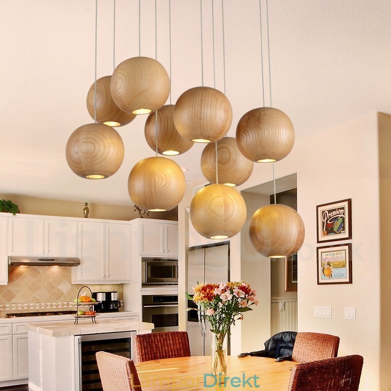 Rustik Lodge Wooden Globe Pendellampa