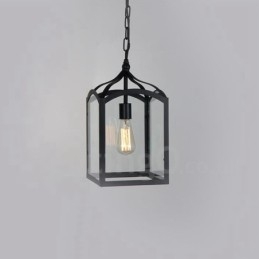 Metal Rustic Lodge Pendellampa Med Glasskärm