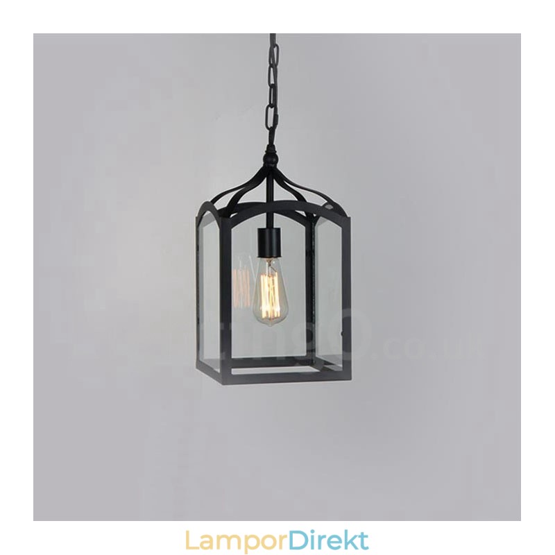 Metal Rustic Lodge Pendellampa Med Glasskärm