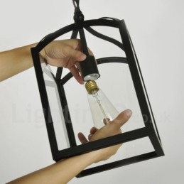 Metal Rustic Lodge Pendellampa Med Glasskärm