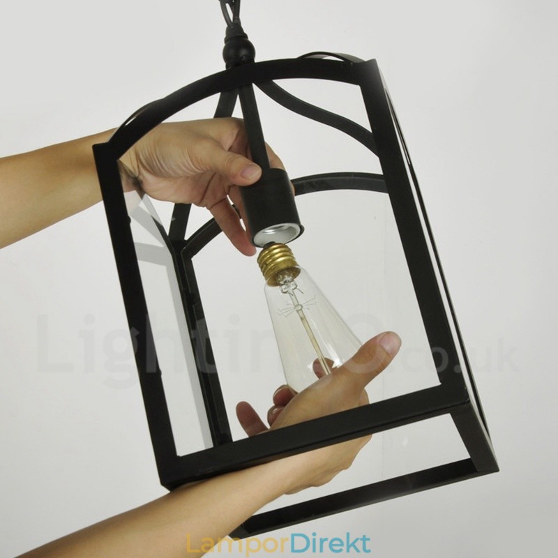 Metal Rustic Lodge Pendellampa Med Glasskärm