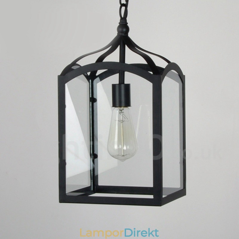 Metal Rustic Lodge Pendellampa Med Glasskärm
